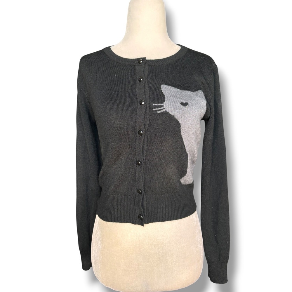 Collectif London Jessie Cropped Cardigan Sweater Novelty Rockabilly Cat Heart